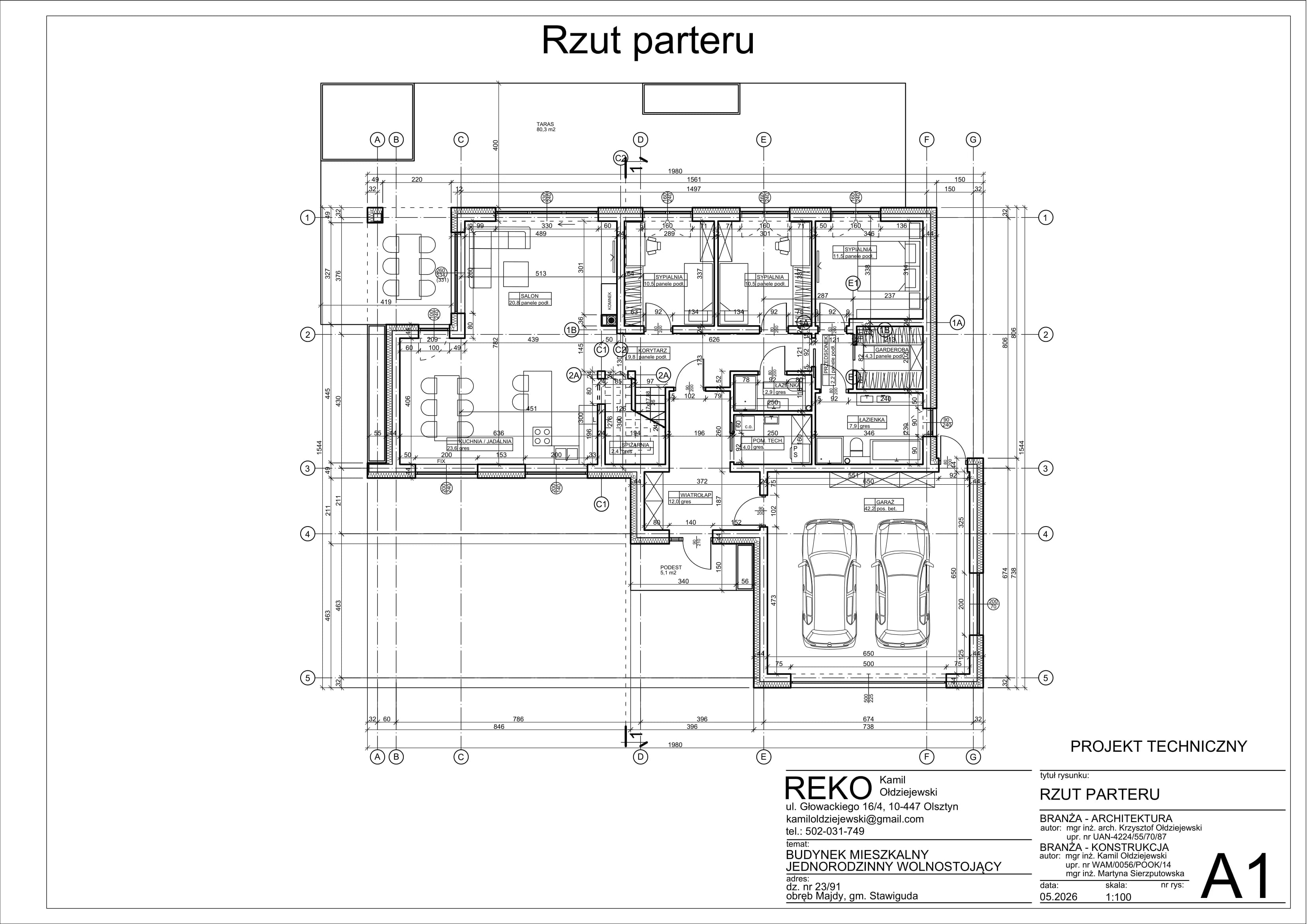 Grundriss Erdgeschoss — Haus Majdy, Maßstab 1:100